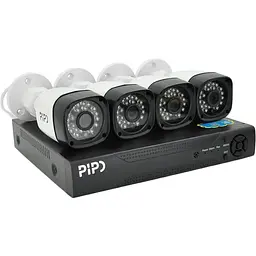 Комплект відеоспостереження PiPo Outdoor 016-4-5MP (4 вуличні камери, кабелі, блок живлення, відеореєстратор APP-Xmeye)