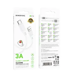 Дата кабель Borofone BX115 Lotto USB to Type-C 3A (1m) White - мініатюра 4