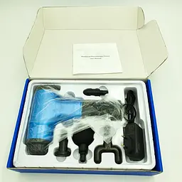 Портативний масажер для тіла 4 насадки Fascial Gun KH-320 Синій (VD194849299) - мініатюра 3