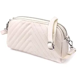 Модна сумка прошита трикутниками з натуральної шкіри Vintage 22910 біла - мініатюра 11