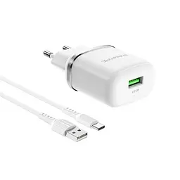 Зарядний пристрій Borofone BA36A USB QC 18W білий + кабель USB to Type-C