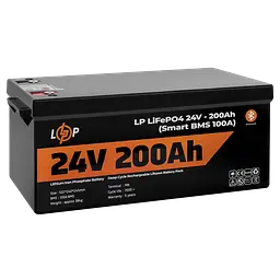 Акумулятор LP LiFePO4 24V (25,6V) - 200 Ah (5120Wh) (Smart BMS 100А) з BT пластик для ДБЖ - мініатюра 4