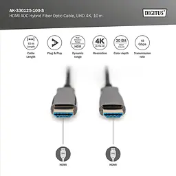 Гібридний оптоволоконний Кабель DIGITUS HDMI 2.0 4K AOC 10m Black - мініатюра 4