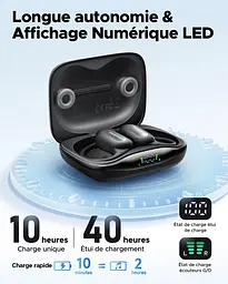 Бездротові навушники Truefree DS1 Bluetooth 6.0 з вушними гачками, космічний звук, 4 прозорі мікрофони, 40 годин - мініатюра 2