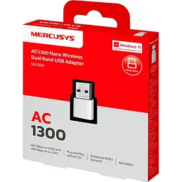 WiFi-адаптер Mercusys WiFi MA30N USB 2.0 Wi-Fi 5 (AC) (MA30N) - мініатюра 2