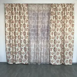 Атласні штори з кавовими квітами 150х270 з батистовим тюлем 400х270 ALBO pbe0052705 - мініатюра 4
