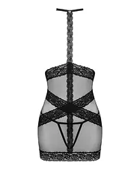 Напівпрозора сорочка з відкритими грудьми Obsessive Lacrisia chemise XS/S, чорна, з чокером - мініатюра 5
