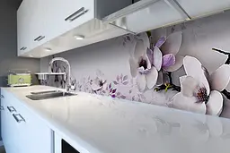 Кухонний фартух самоклеючий Магнолія 02 для кухні наклейка фіолетові квіти 65х250 см Happy Pocket Z180350