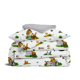 Дитяча постільна білизна в ліжечко ZOO ANIMALS CS9, зелений (AnimalsZooRestLawn_Grey110x160_140)