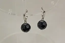 Сережки No Name підвіски чорний агат грановані 3,5 см сріблясті