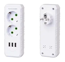 Розетка двойник с заземлением Voltronic F-102 White, 2 розетки+3USB (1А), 2500W, 10A, 110-250V - мініатюра 1