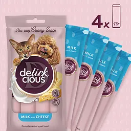 Ласощі кремові для собак та котів Delickcious молоко з сиром 60 г (4х15 г) - мініатюра 7