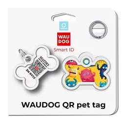 Адресник для собак і котів Waudog Smart ID з QR паспортом Мохнаті монстри кістка 40 х 28 мм - мініатюра 5