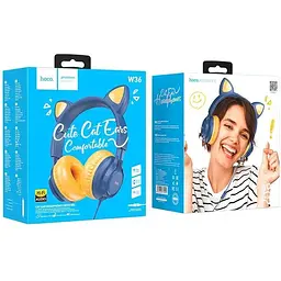 Навушники Hoco Cat ear headphones with mic W36 синьо-жовтогарячі - мініатюра 10