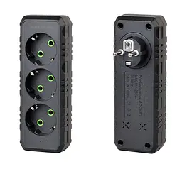 Розетка тройник с заземлением Voltronic F-101 Black, 3 розетки, 2500W, 10A, 110-250V