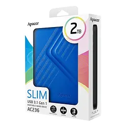 Зовнішній жорсткий диск Apacer PHD External 2.5'' USB 3.2 Gen. 1 AC236 2Tb Blue (color box) - мініатюра 2