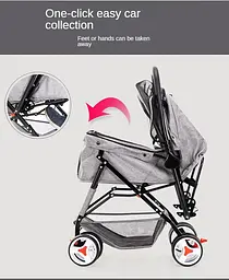 Складний візочок для домашніх тварин Pet Stroller with Storage Basket Blue - мініатюра 5