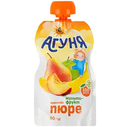 Упаковка фруктового пюре Агуня Мультифрукт 900 г (90 г x 10 шт.) - мініатюра 2