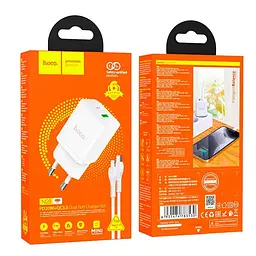 Мережевий зарядний адаптер HOCO Founder charger set N28 2 порти 20 W + Type-C to Lightning чорний - мініатюра 2