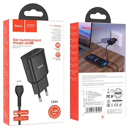 МЗП Hoco C88A Star round 2.4A (2USB-A) + кабель USB to Lightning Чорний - мініатюра 3