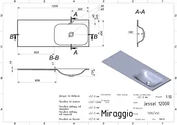 Умивальник Miraggio JESSEL 1200 R (0001056) Miramarble, Глянцевий, Накладний/Врізний/Над пральною машиною, Білий - мініатюра 2