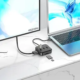 Конвертер хаб Hoco HB38 Easy link 7-in-1 Multiport адаптер (HDTV + SD / TF + Usb3.0 + Usb2.0x2 + PD 100 W) - мініатюра 7