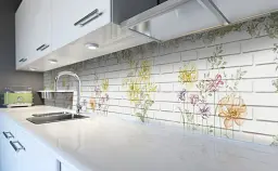 Вініловий кухонний фартух Happy Pocket Під Цегла Квіти наклейка для кухні Текстура Бежевий 60х200 см Z181660