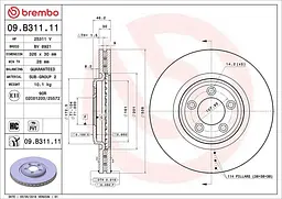 Диск тормозной передний вентилируемый Jaguar Xj, S-type II, XF I, Xk II 98-15г Brembo ( 09.B311.11 )