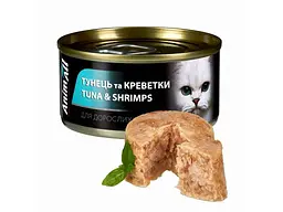 Корм для котів ANIMALL Консерва 85г Вологий тунець з креветками,