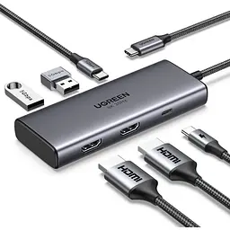 Концентратор Ugreen USB3.1 Type-C to HDMIx2 4K60Hz (8k30Hz)/USB3.0x2/Type-C/PD 100W CM498 (15852)
