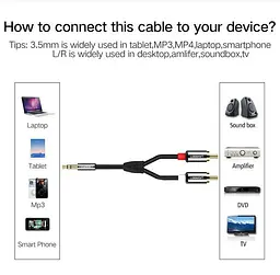 Кабель аудіо Ugreen AV116 2RCA to 3.5mm стерео розгалужувач 3 м (10590) - мініатюра 4