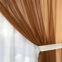 Короткий тюль для кухні коричнево-білого кольору на тасьмі 1,7м на 3м. ALBO pbe0052797 - мініатюра 6