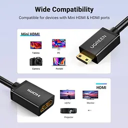 Перехідник адаптер Ugreen Mini HDMI to HDMI 2.0 4K 60 Hz 0.5 м Black (HD168) - мініатюра 7