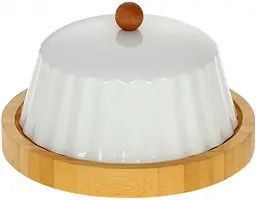Блюдо бамбукова Nouvelle Home Naturel з фарфоровою кришкою Bona Ø17х9,5 см kuh0007907