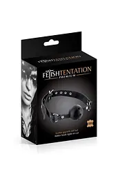 Повітропроникний кляп Fetish Tentation Premium Leather gag with stiff ball, шкіряний ремінець - мініатюра 2