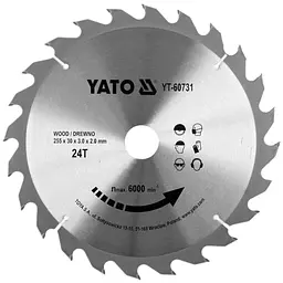 Диск пиляльний победітовий по дереву YATO 255x30x3.0x2.0 мм (YT-60731)