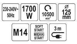 Шліфмашина кутова мережева YATO 1700 Вт (YT-821023) - мініатюра 4