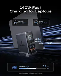 Зарядний адаптер - станція хаб живлення Asometech HW186 6-в-1 GaN 240W USB Type-C 6 портів - мініатюра 6