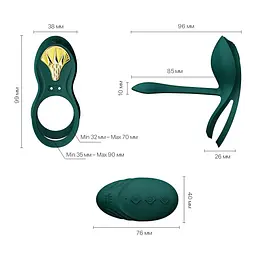 Смарт-ерекційне кільце Zalo - BAYEK Turquoise Green, подвійне з ввідною частиною, пульт ДК - мініатюра 3
