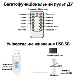 Світлодіодна гірлянда-штора 3 х 3 м 300 LED з пультом і гачками Теплий колір (00430)
  - мініатюра 3