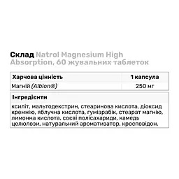 Вітаміни та мінерали Natrol Magnesium High Absorption 60 жувальних таблеток - мініатюра 4