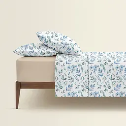 Комплект постільної білизни Cosas євро з простирадлом на резинці STEPPE FLOWERS CS4 200 x 220 см (FoliageBlueMint_El-12Magnolia_200) - мініатюра 2