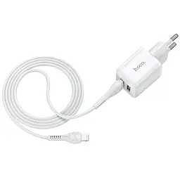 Адаптер мережевий HOCO Lightning Cable Briar dual port charger set N8 2 порти USB 2.4A білий - мініатюра 2