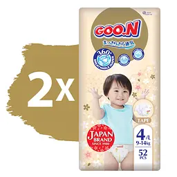 Набір підгузків на липучках Goo.N Premium Soft розмір 4 (L) 9-14 кг 104 шт. (2 уп. по 52 шт.) - мініатюра 2