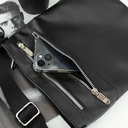 Сумка чоловіча шкіряна Handycover S236 чорна з 4 відділеннями на блискавці - мініатюра 5
