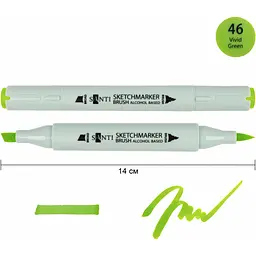 Набір спиртових маркерів Santi Brush SA-46 яскраво-зелений 6 шт. (390965) - мініатюра 2