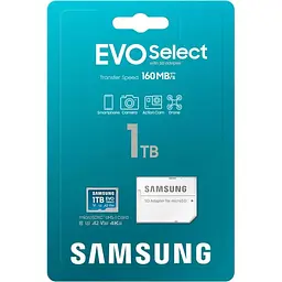 Карта пам'яті Samsung EVO Select microSDXC 160MB/s Full HD & 4K UHD, UHS-I, U3, A2, V30 1Tb + SD-adapter (MB-ME1T0SA/AM) - мініатюра 4