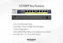 Комутатор GS108PP 8xGE PoE, 123Вт, Некерований NETGEAR teh0018184 - мініатюра 4