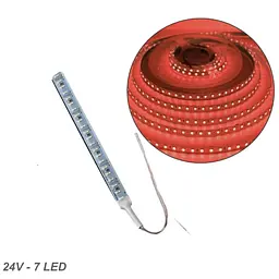 Стрічка діодна алюміній 24V - 8 см - 1А 7LED - у силіконі ефект суцільної стрічки Червоне світло (5630)