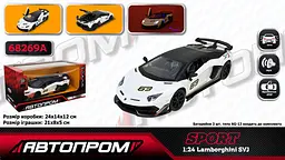 
Машина металева Lamborghini SVJ 1:24 АВТОПРОМ світло звук двері капот багажник 68269A - мініатюра 6